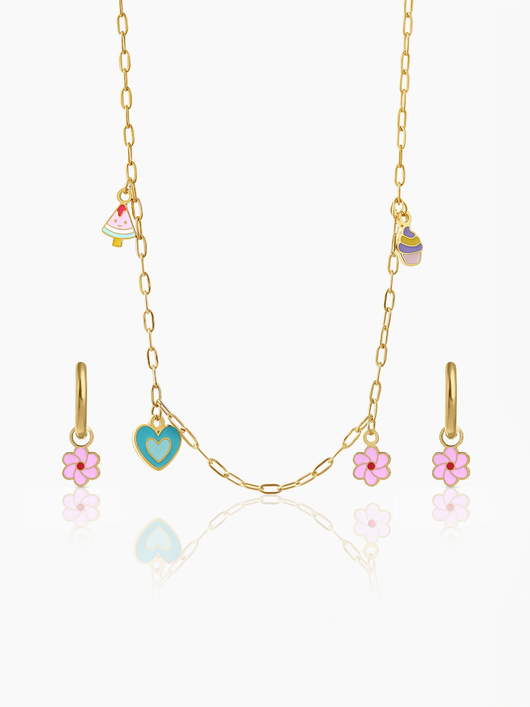 Blossom Love Charms 18K Gold Plated Kid's Jewelry Set Of 2 - Necklace & Earrings Gold