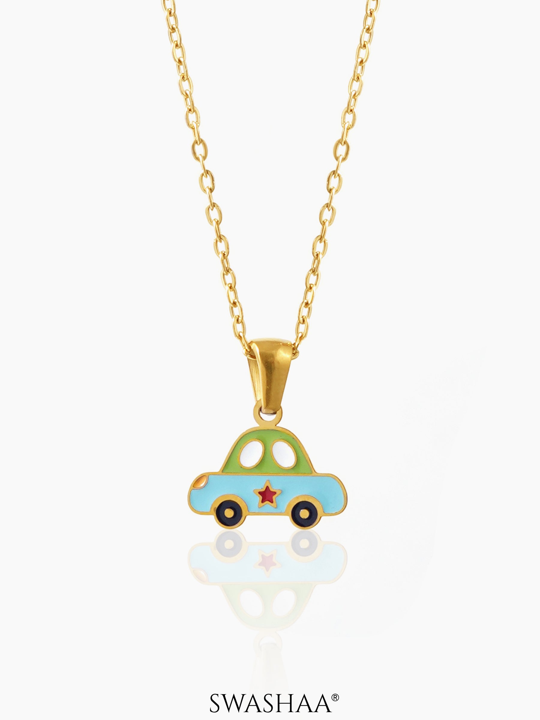 Blue Car 18K Gold Plated Kid's Pendant Necklace