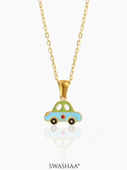 Blue Car 18K Gold Plated Kid's Pendant Necklace Gold