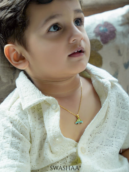 Blue Car 18K Gold Plated Kid's Pendant Necklace