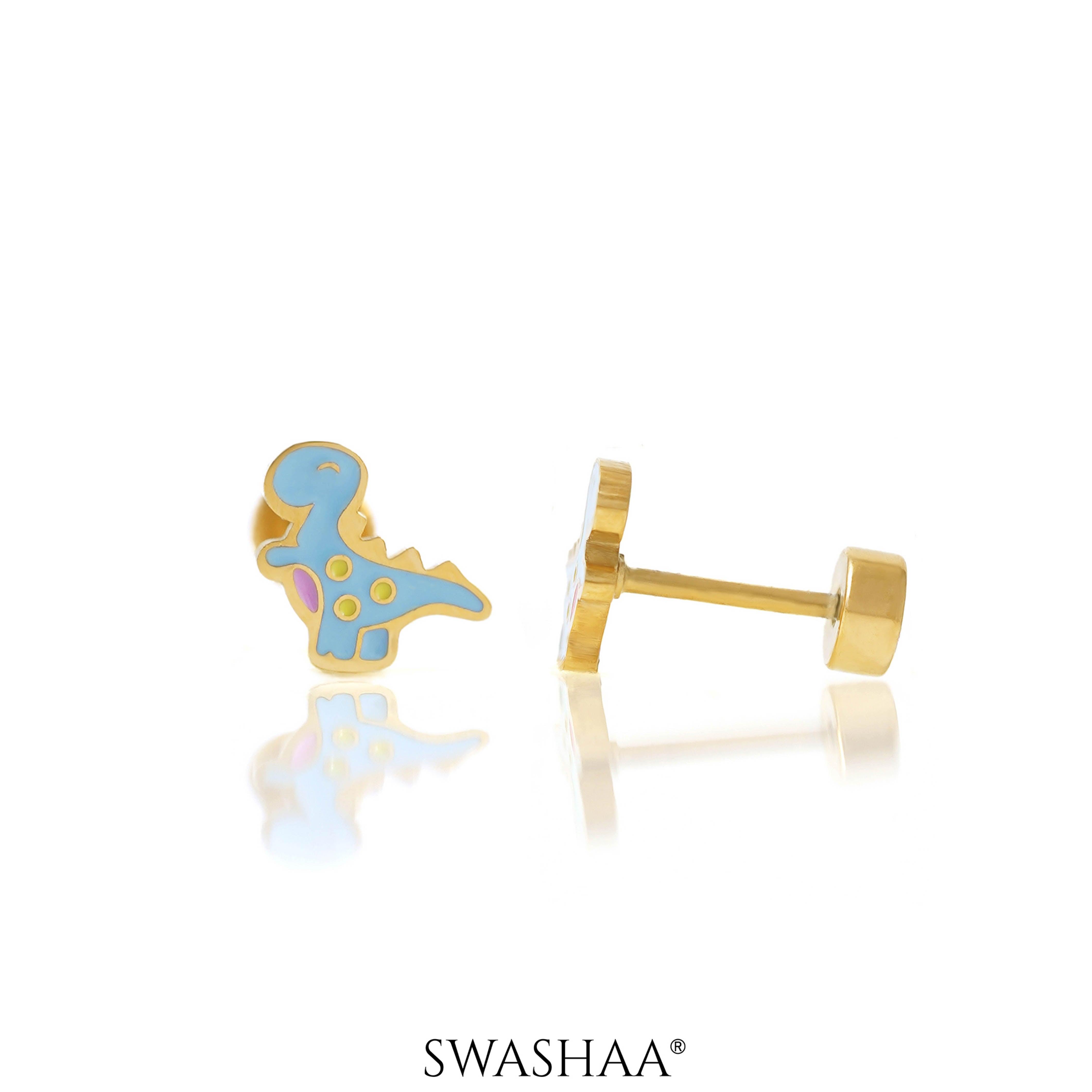Blue Dina 18K Gold Plated Kid's Earrings Gold