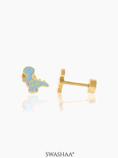 Blue Dina 18K Gold Plated Kid's Earrings Gold