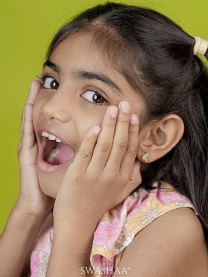 Blue Dina 18K Gold Plated Kid's Earrings