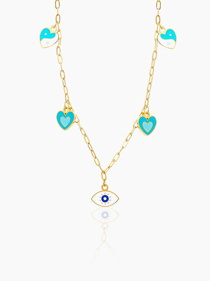 Blue Hearts Eye 18K Gold Plated Kid's Necklace Gold
