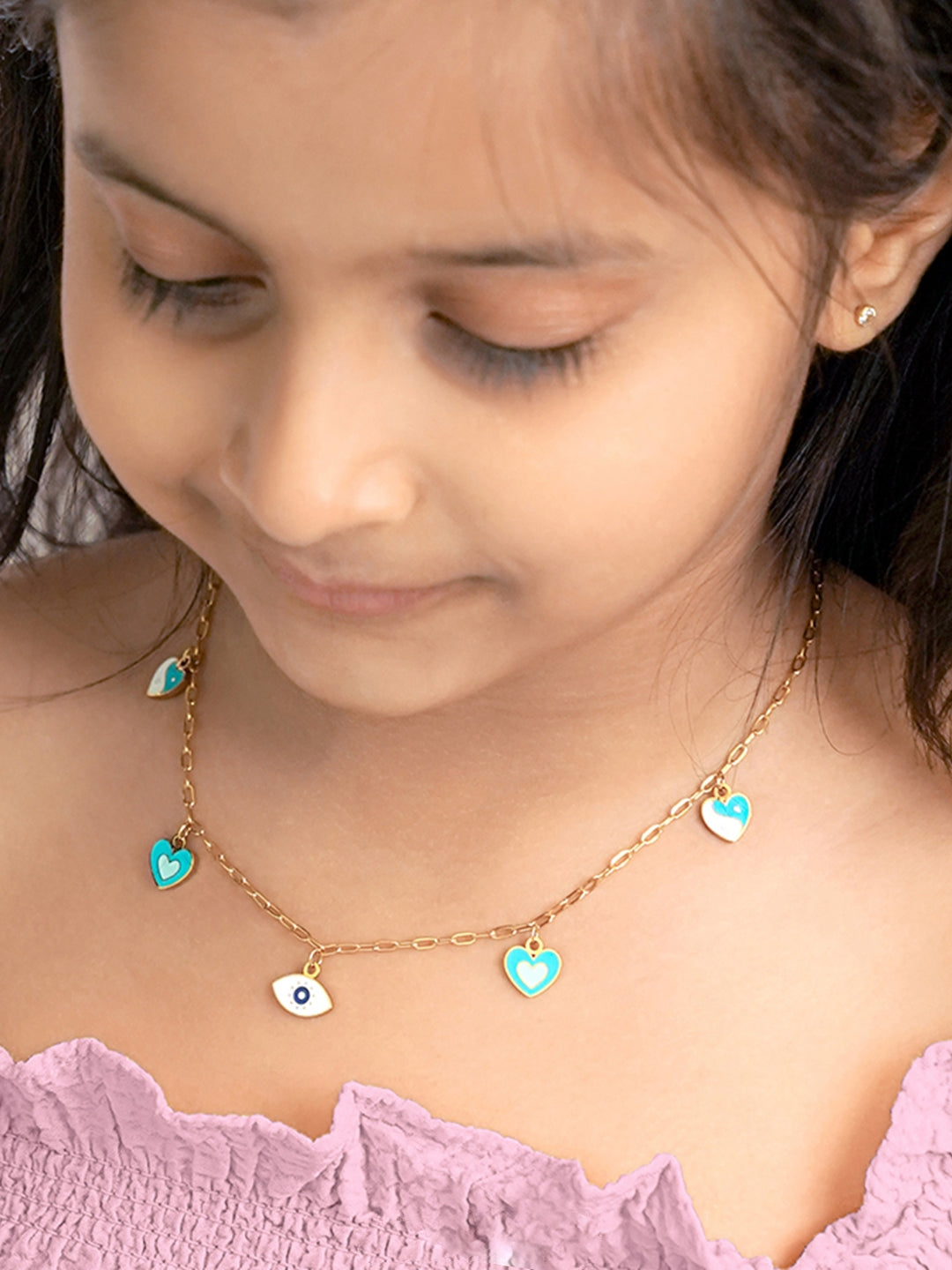 Blue Hearts Eye 18K Gold Plated Kid's Necklace