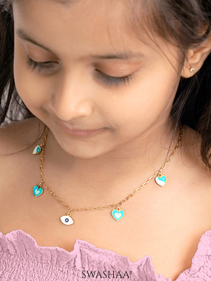 Blue Hearts Eye 18K Gold Plated Kid's Necklace