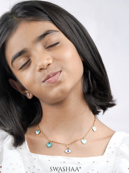 Blue Hearts Eye 18K Gold Plated Kid's Necklace