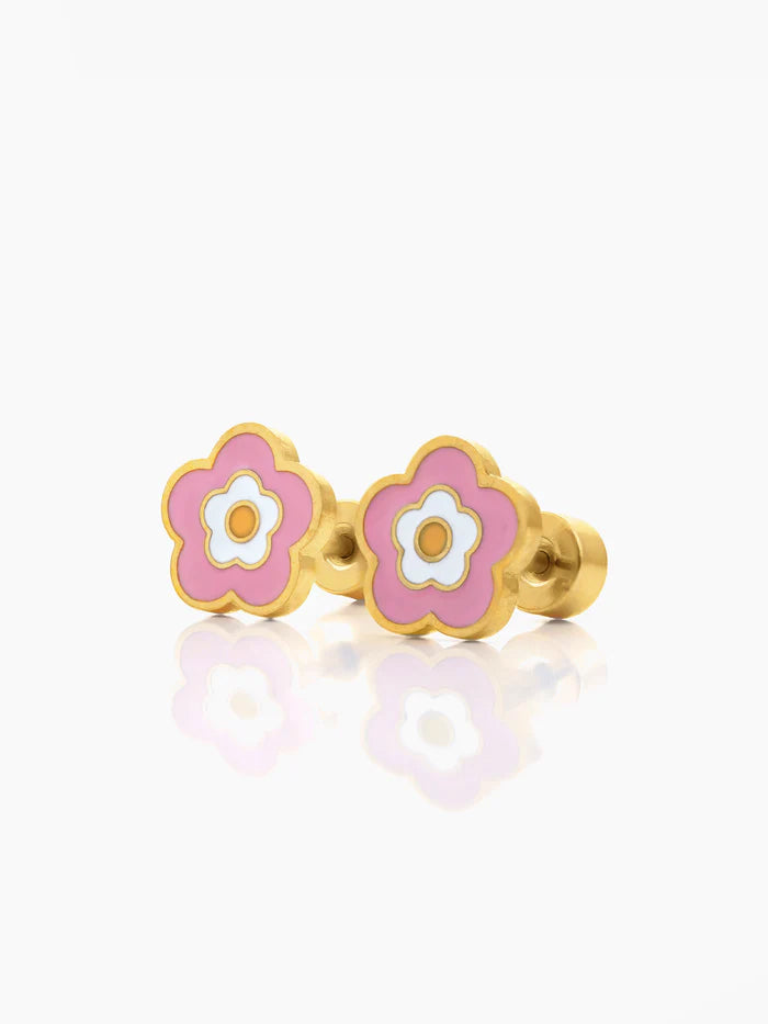 Blush Pink Flower Charm 18K Gold Plated Kid's Earrings