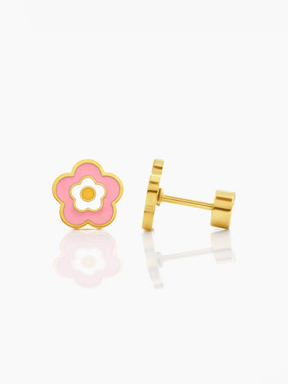 Blush Pink Flower Charm 18K Gold Plated Kid's Earrings Gold