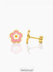 Blush Pink Flower Charm 18K Gold Plated Kid's Earrings Gold