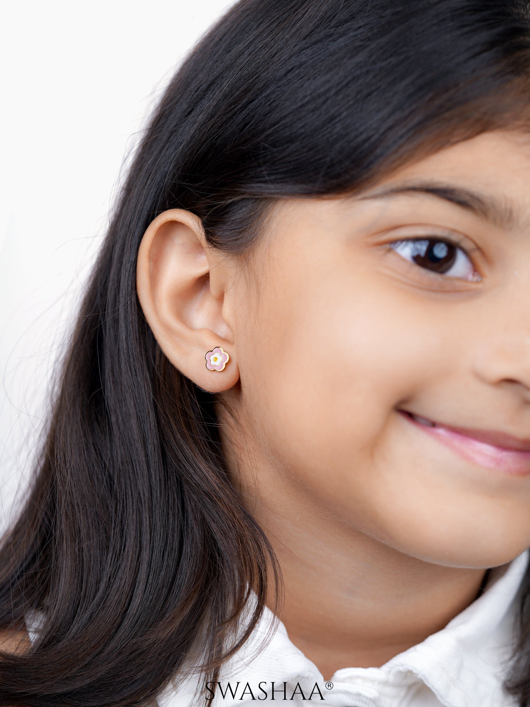 Blush Pink Flower Charm 18K Gold Plated Kid's Earrings