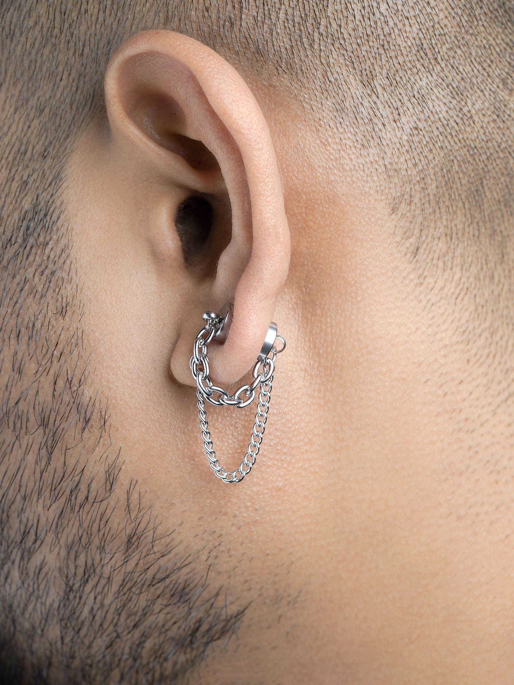 Brain Silver Men's Earrings