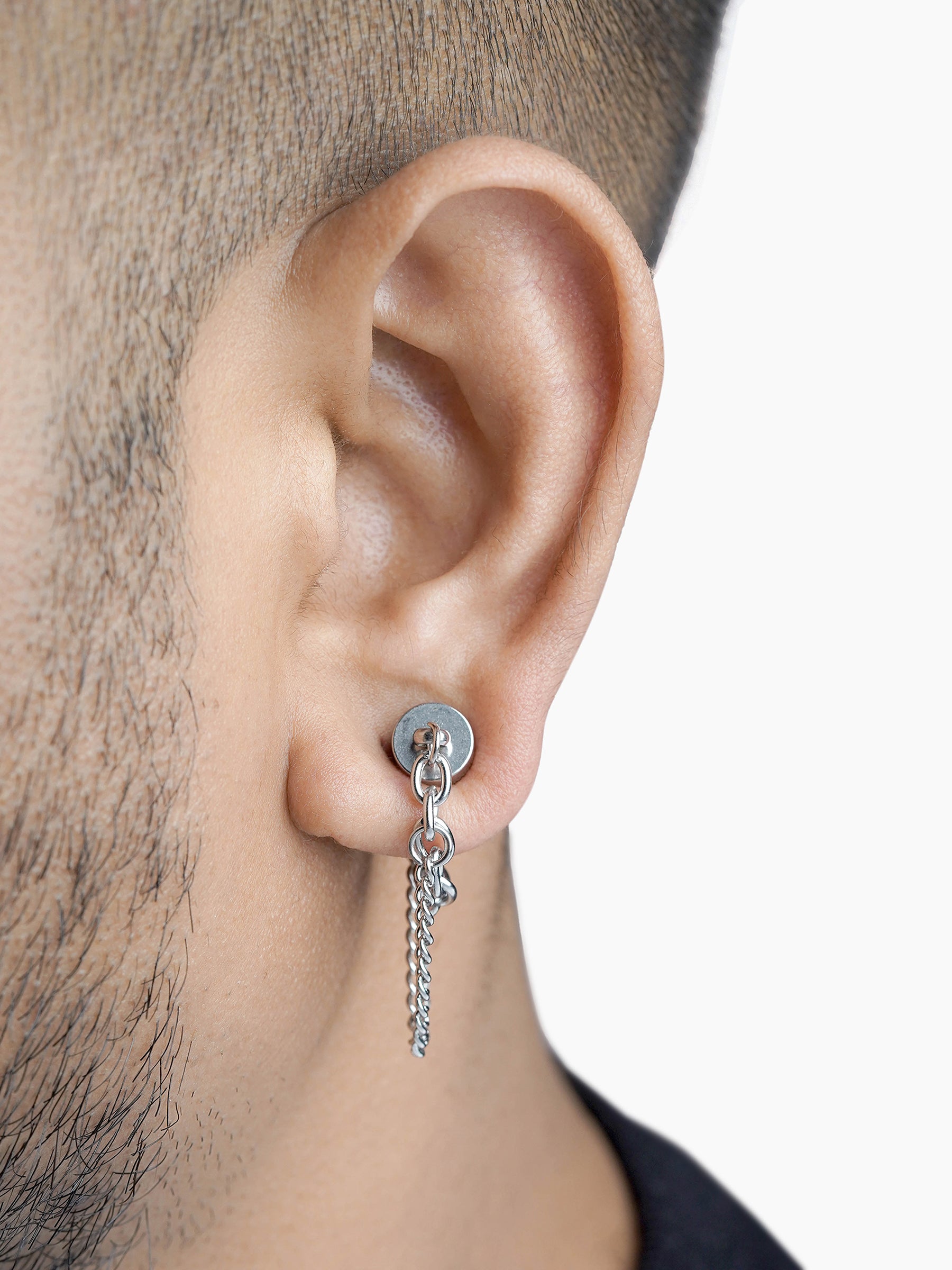 Brain Silver Men's Earrings