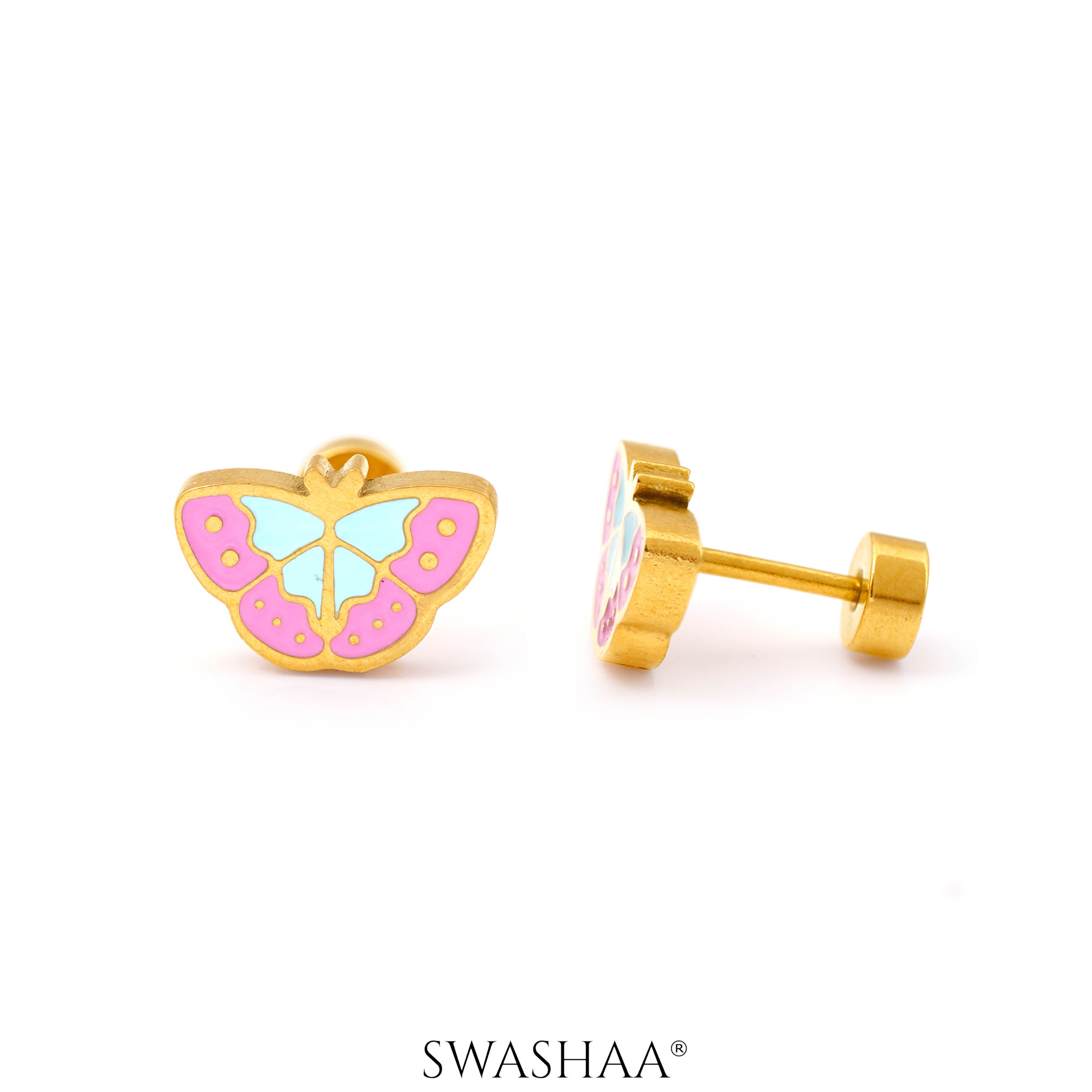 Bubbly Butterfly 18K Gold Plated Kid's Earrings Gold