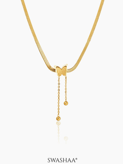Butterfly Snake Chain Necklace 18K Gold Plated
