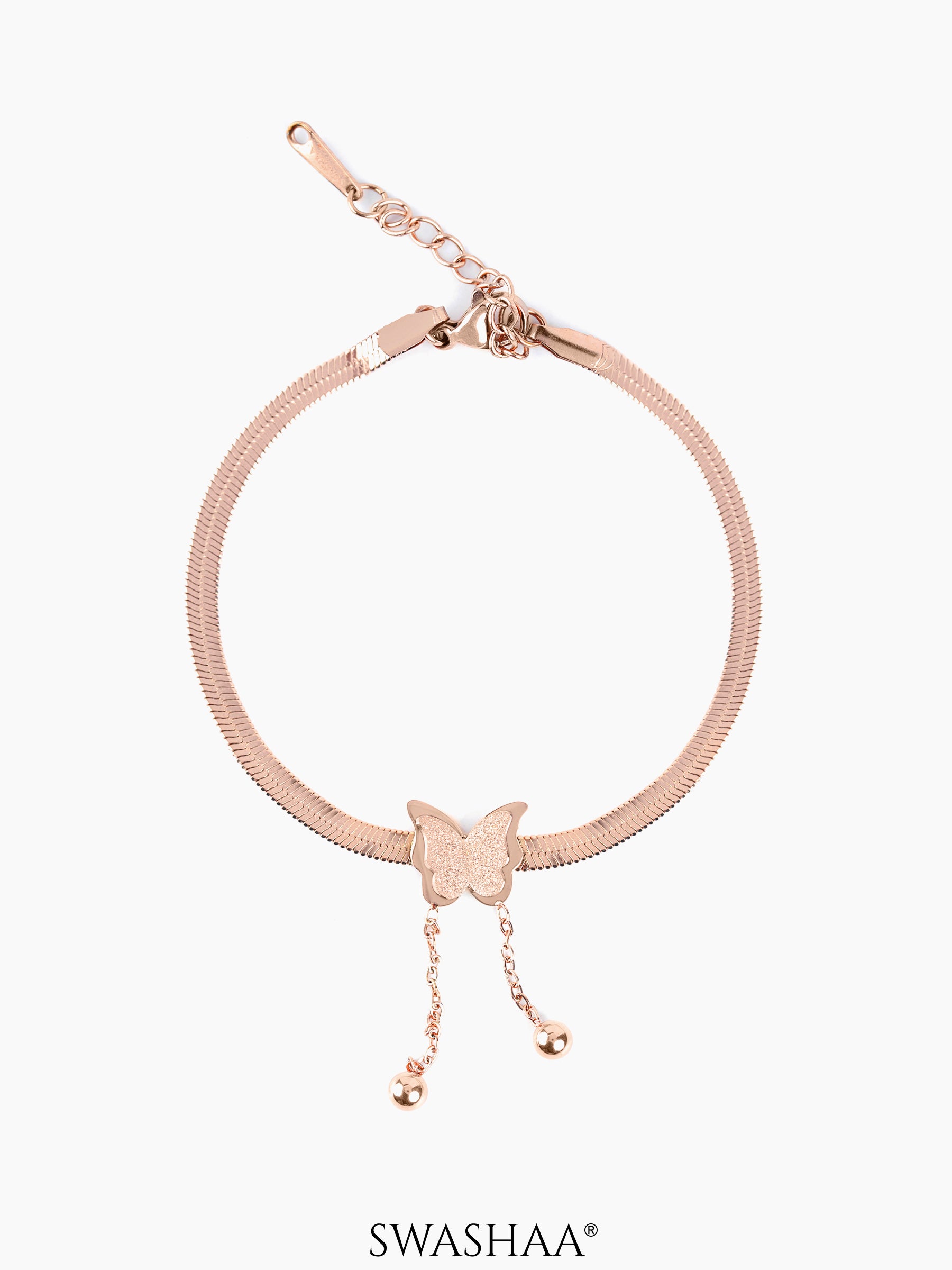 Butterfly Snake Chain Bracelet Rose Gold