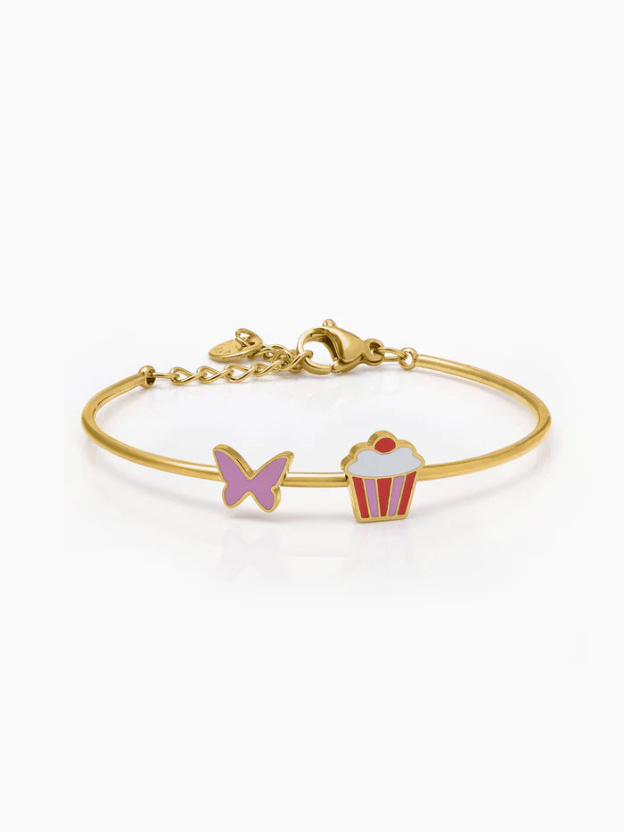 Butterfly & Cupcake 18K Gold Plated Kid's Kada Bracelet Gold