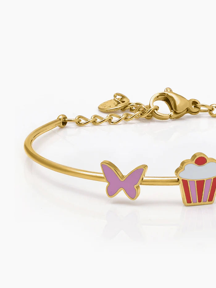 Butterfly & Cupcake 18K Gold Plated Kid's Kada Bracelet