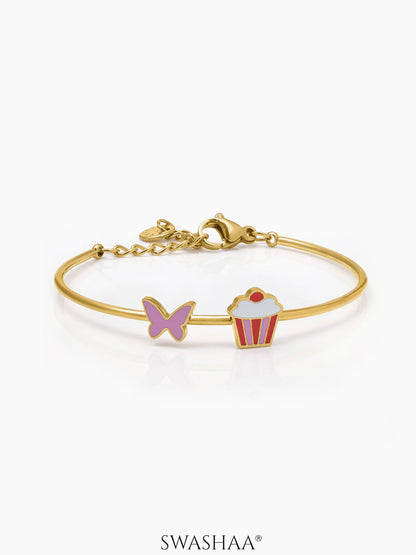 Butterfly & Cupcake 18K Gold Plated Kid's Kada Bracelet Gold