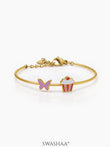 Butterfly & Cupcake 18K Gold Plated Kid's Kada Bracelet Gold