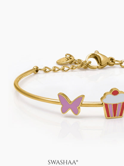 Butterfly & Cupcake 18K Gold Plated Kid's Kada Bracelet