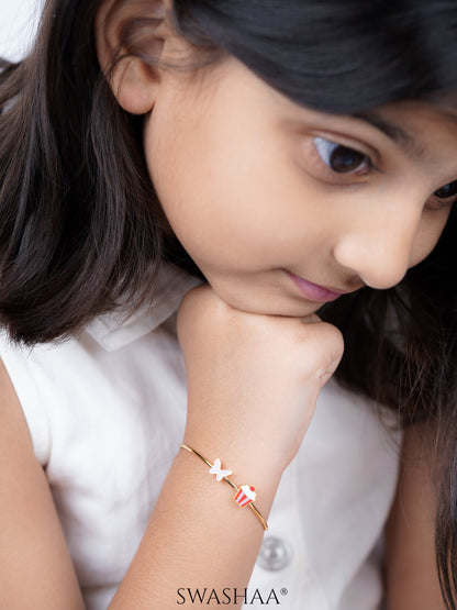 Butterfly & Cupcake 18K Gold Plated Kid's Kada Bracelet