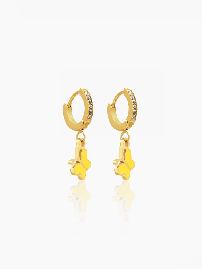 Buzzy Yellow Butterfly Diamond Loop 18K Gold Plated Kid's Hoops Earrings