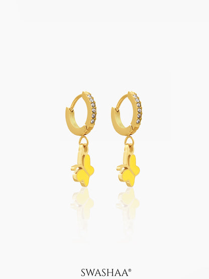 Buzzy Yellow Butterfly Diamond Loop 18K Gold Plated Kid's Hoops Earrings