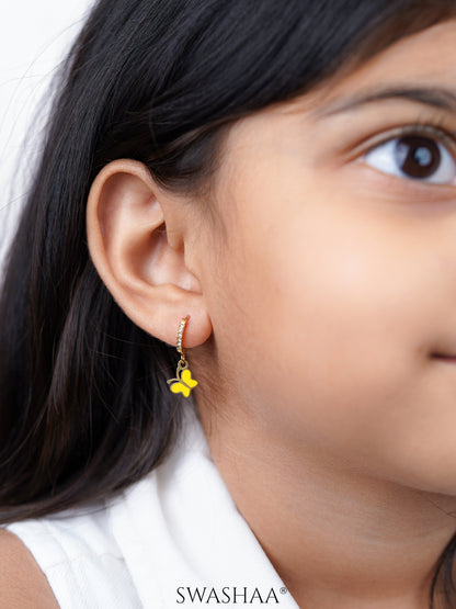 Buzzy Yellow Butterfly Diamond Loop 18K Gold Plated Kid's Hoops Earrings