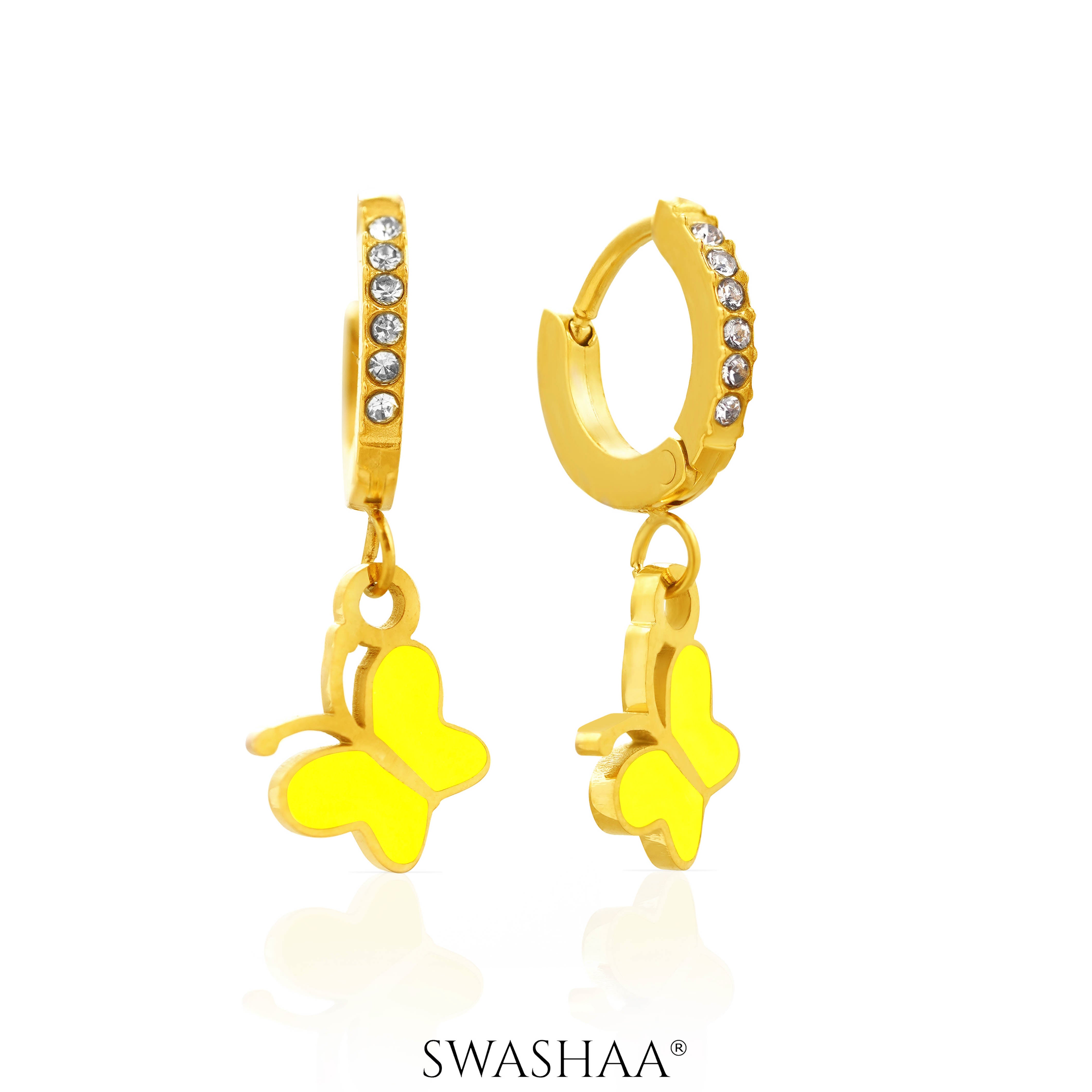 Buzzy Yellow Butterfly Diamond Loop 18K Gold Plated Kid's Hoops Earrings Gold