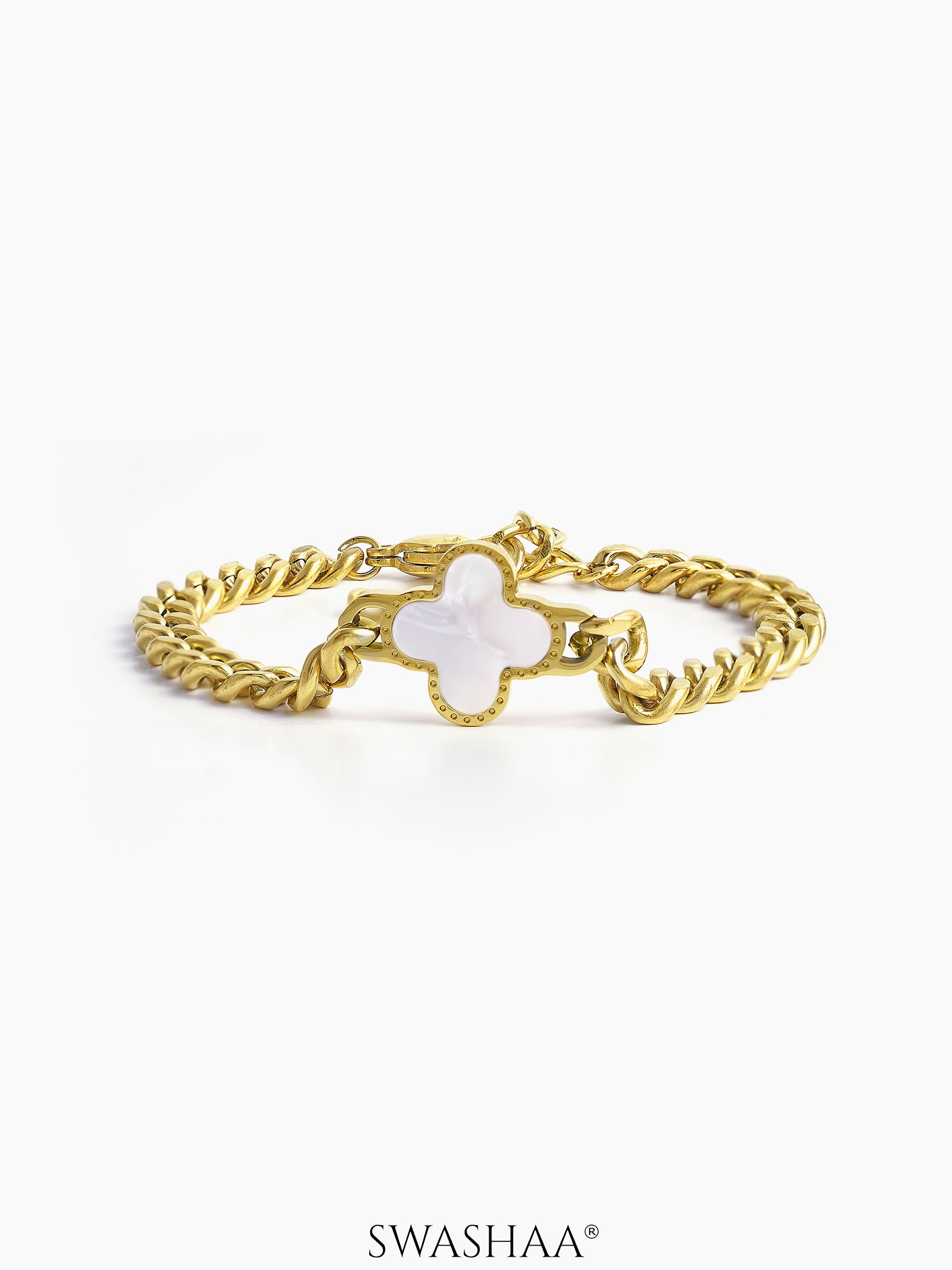 Clover Chain Men's Bracelet 18K Gold White
