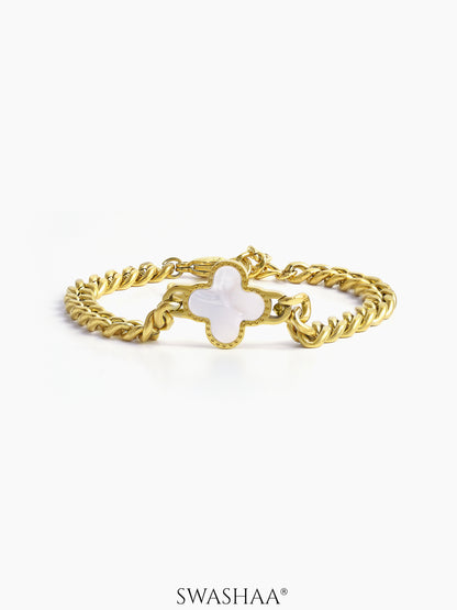 Clover Chain Men's Bracelet 18K Gold White