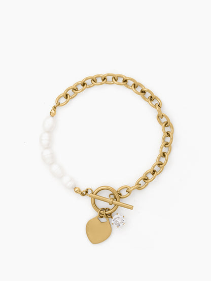 Celviana Heart Pearl 18K Gold Plated Bracelet Gold