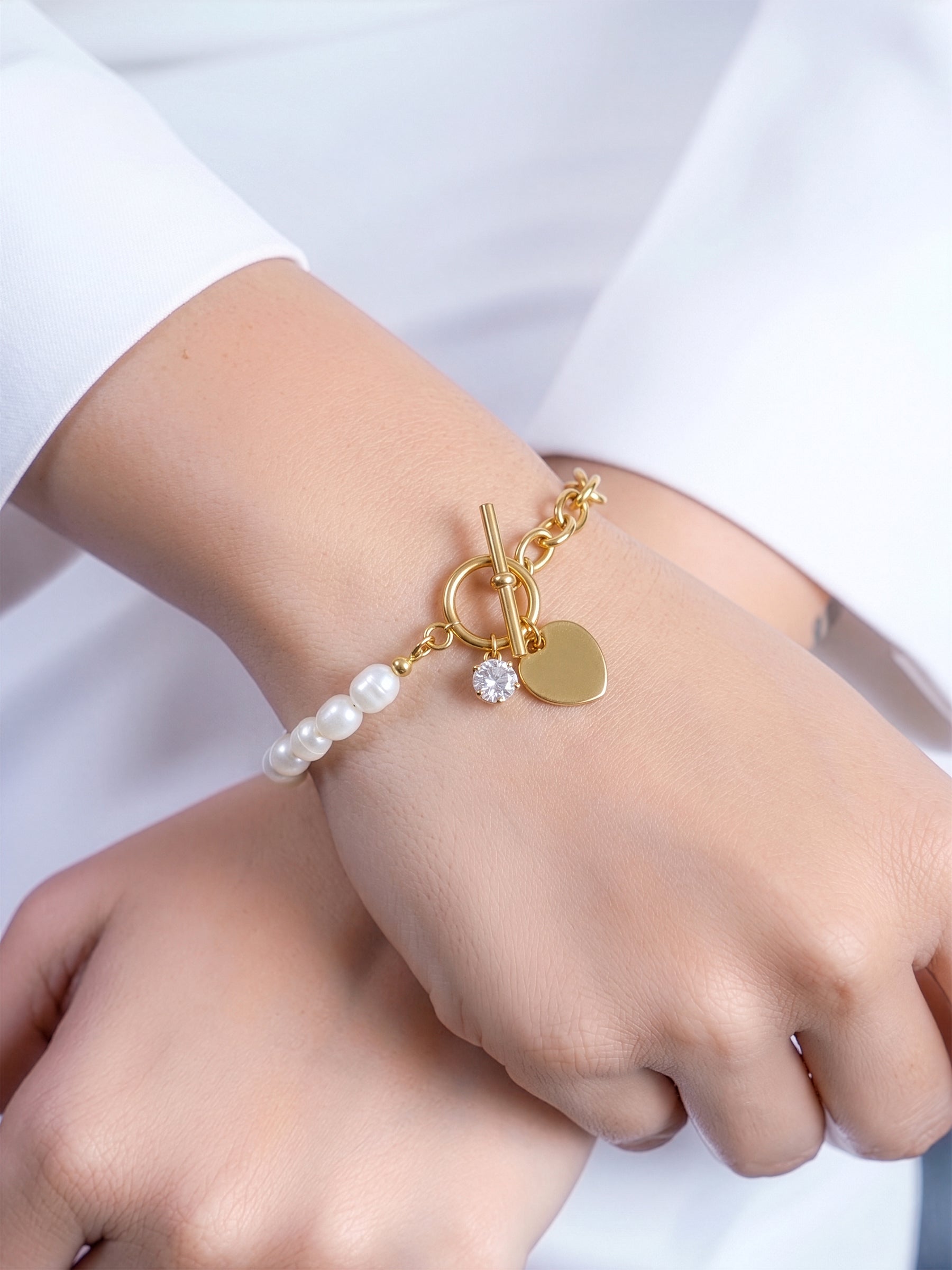 Celviana Heart Pearl 18K Gold Plated Bracelet