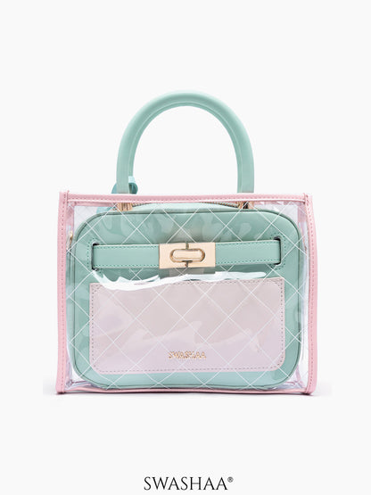 Cherie Transparent Inlay Leather Handbag Mint-Pink
