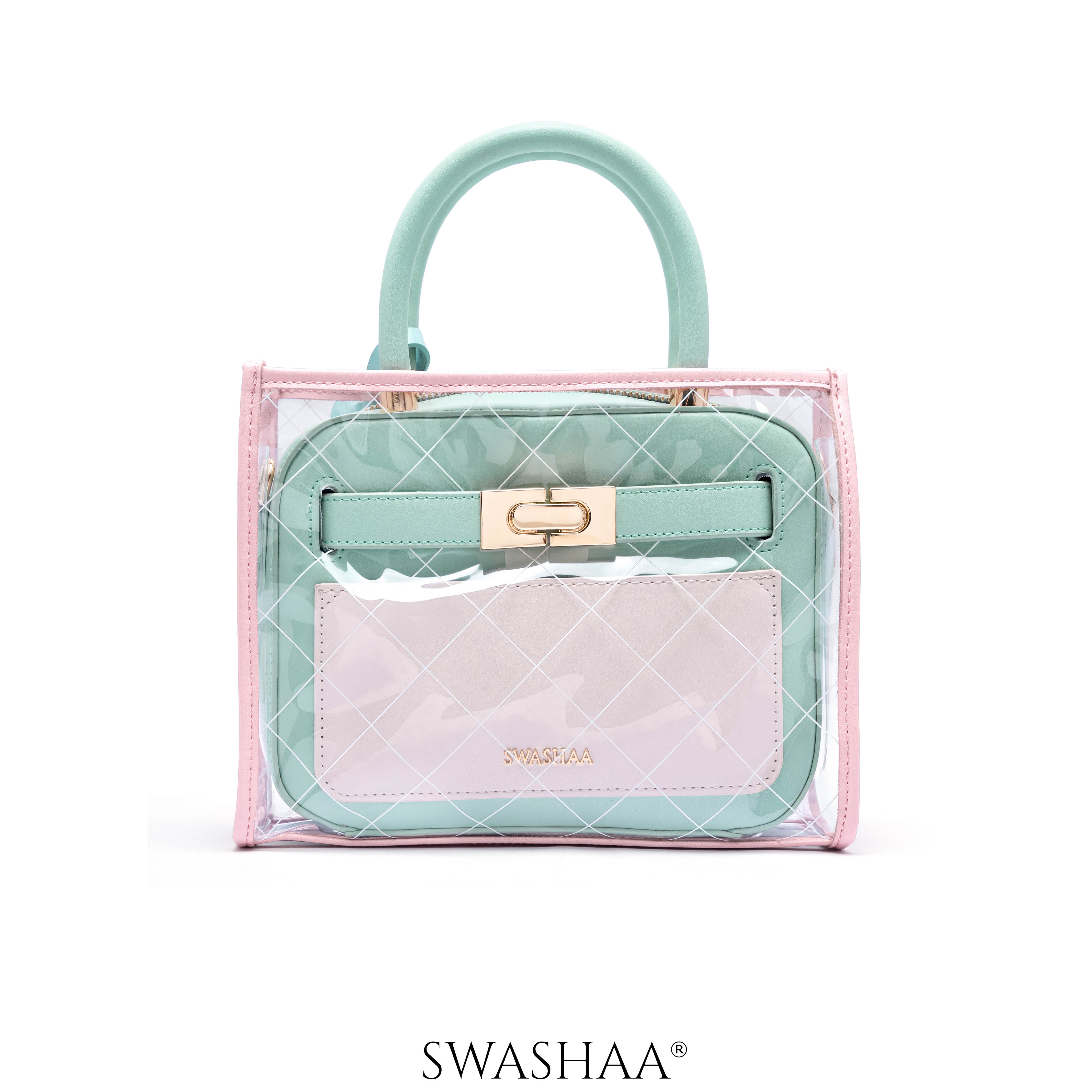 Cherie Transparent Inlay Leather Handbag Mint-Pink