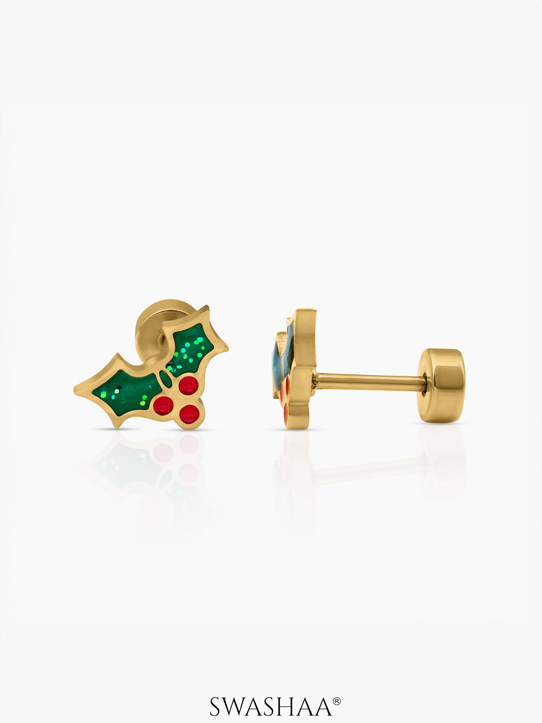 Christmas Cherries 18K Gold Plated Kid's Earrings Gold