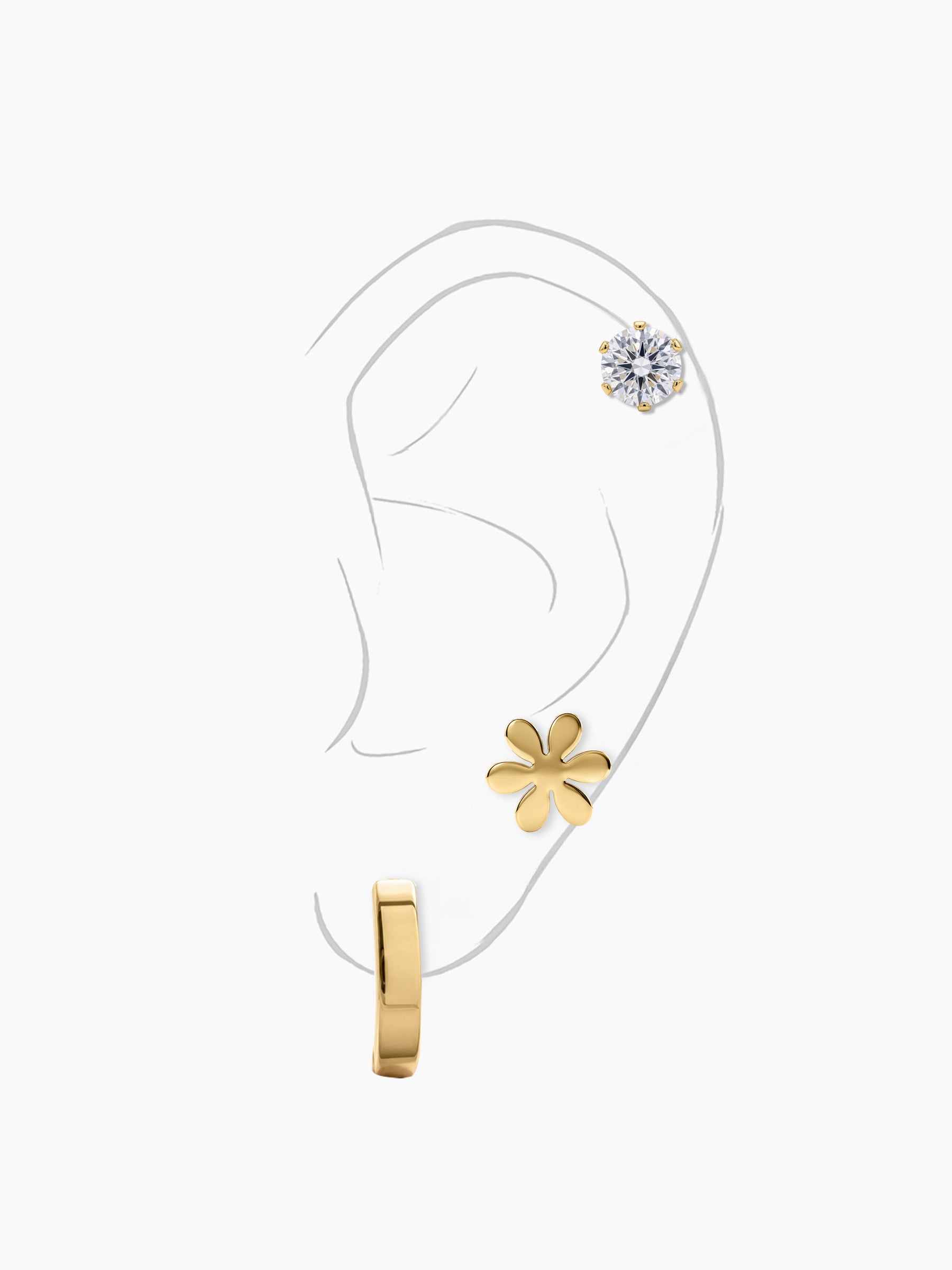 Cireva Flower Trio 18K Gold Plated Women's Earrings Set Gold