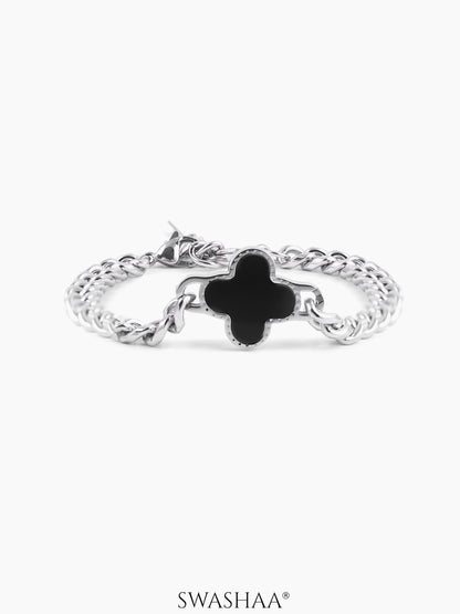 Clover Chain Men's Bracelet Silver Black