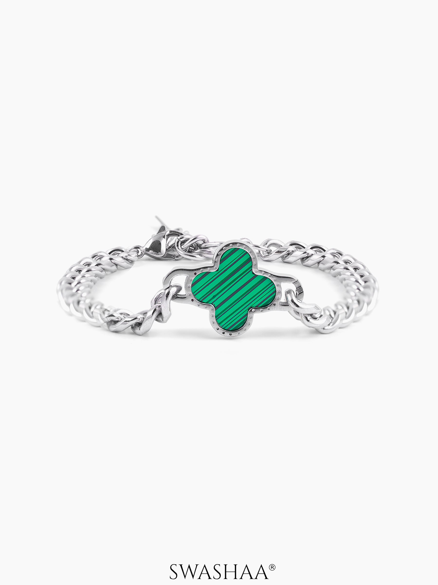 Clover Chain Men's Bracelet Silver Green