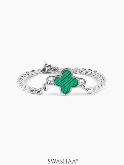 Clover Chain Men's Bracelet Silver Green