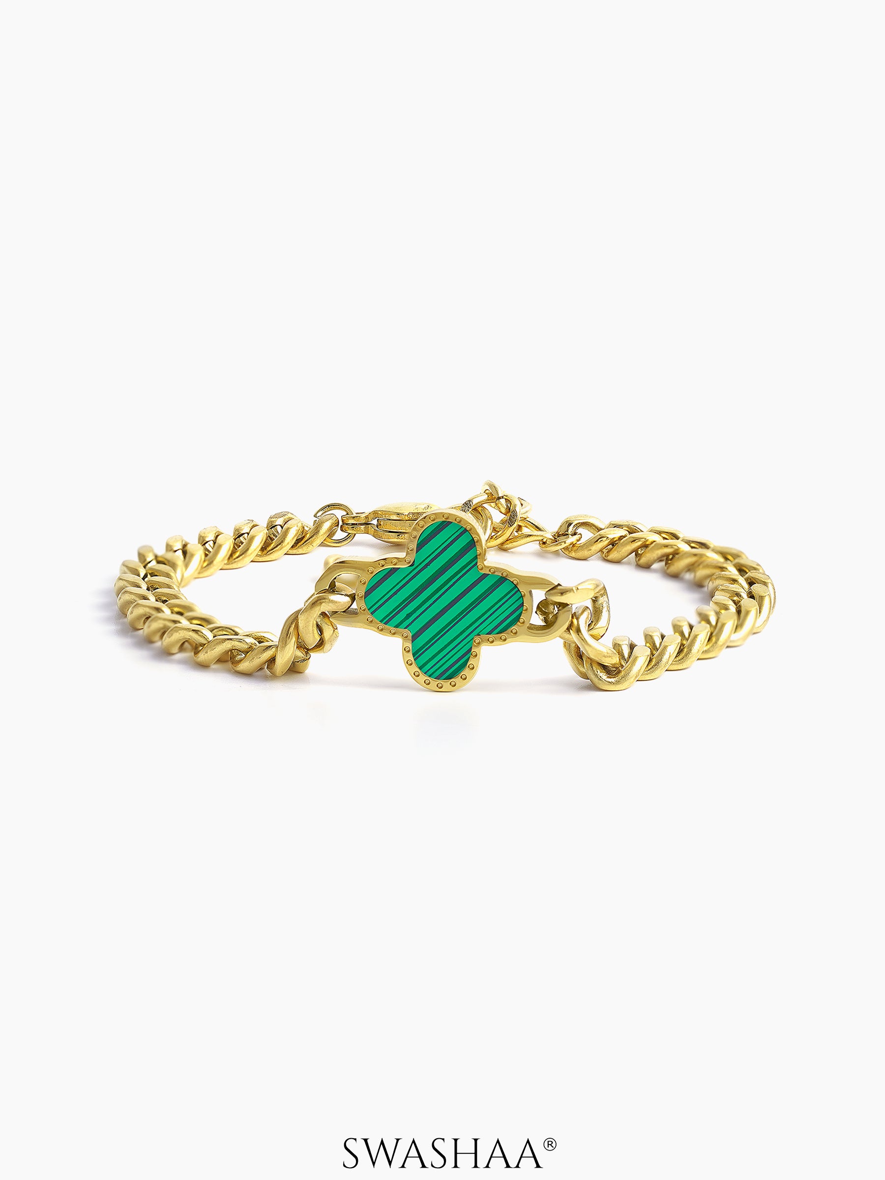 Clover Chain Men's Bracelet 18K Gold Green