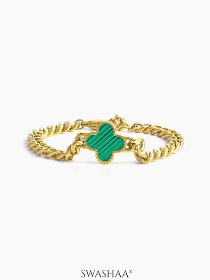 Clover Chain Men's Bracelet 18K Gold Green