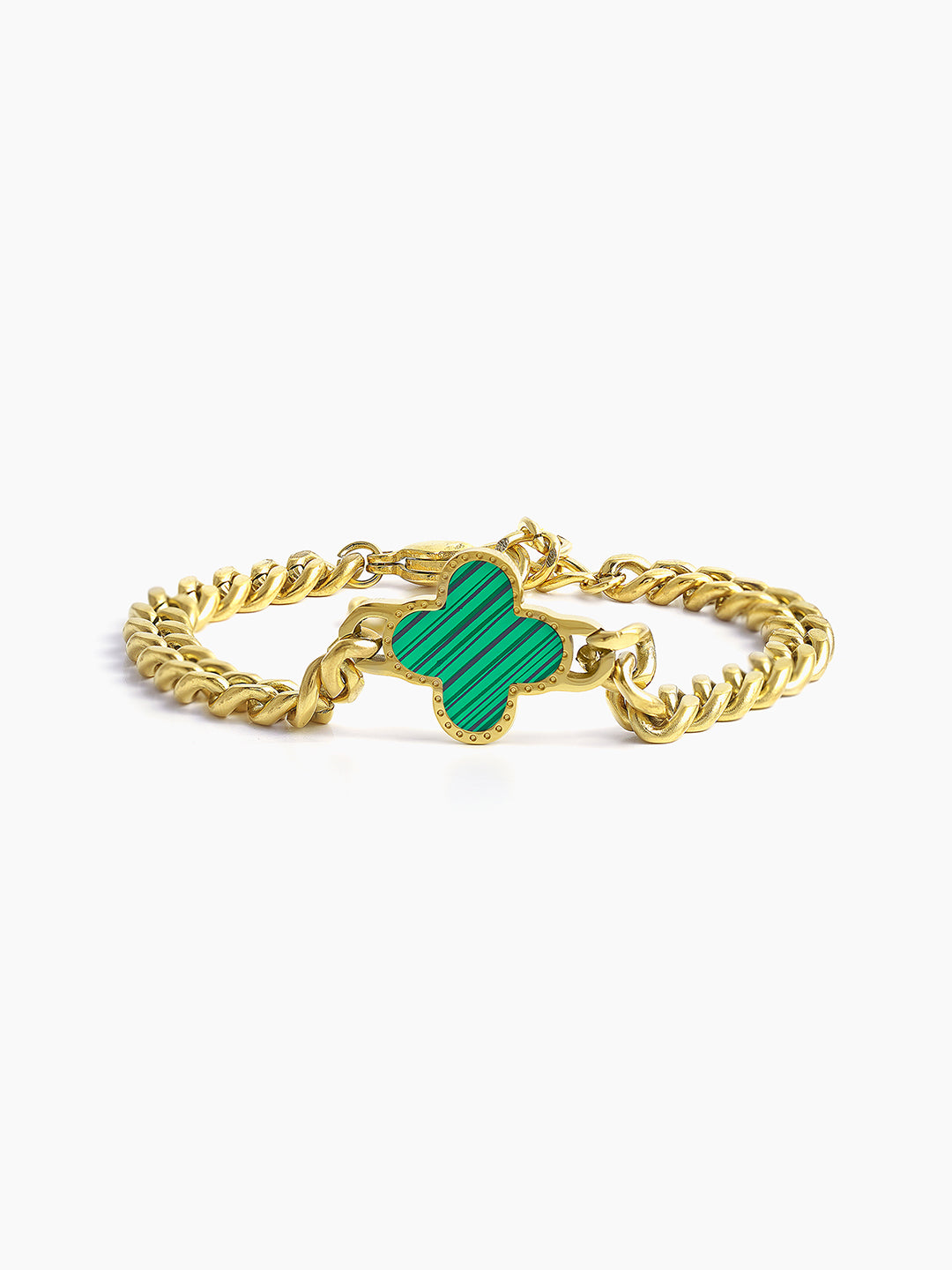 Clover Chain 18K Gold Plated - Green Men's Bracelet Gold - Green