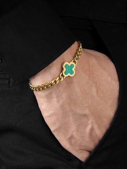 Clover Chain 18K Gold Plated - Green Men's Bracelet