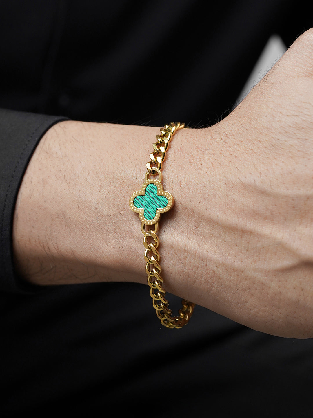 Clover Chain 18K Gold Plated - Green Men's Bracelet