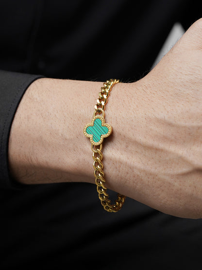Clover Chain 18K Gold Plated - Green Men's Bracelet