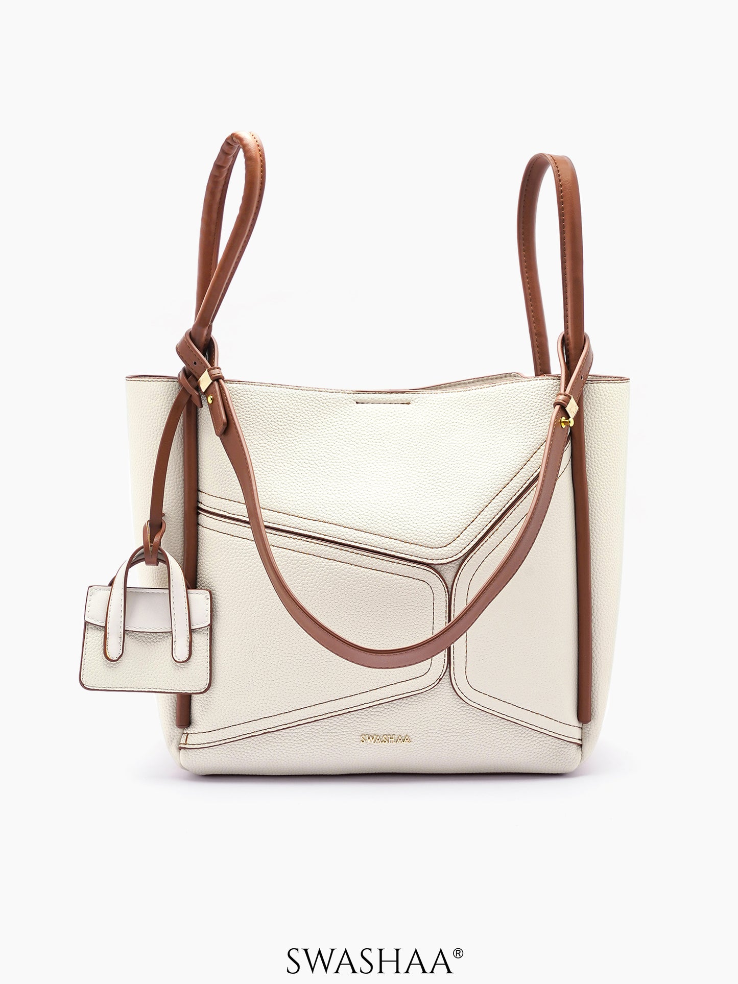 Mic Leather Tote Bag Cream