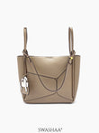Mic Leather Tote Bag Khaki
