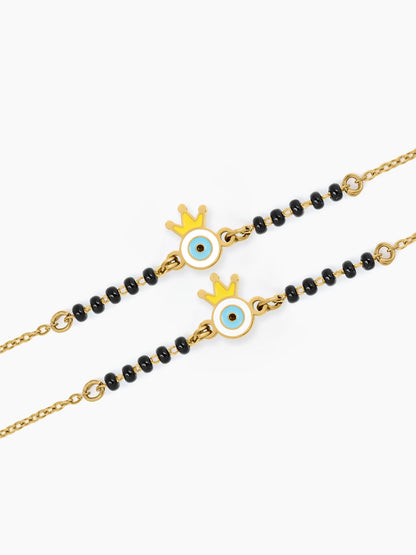 Crown Evil Eye 18K Gold Plated Kid's Nazariya Bracelet